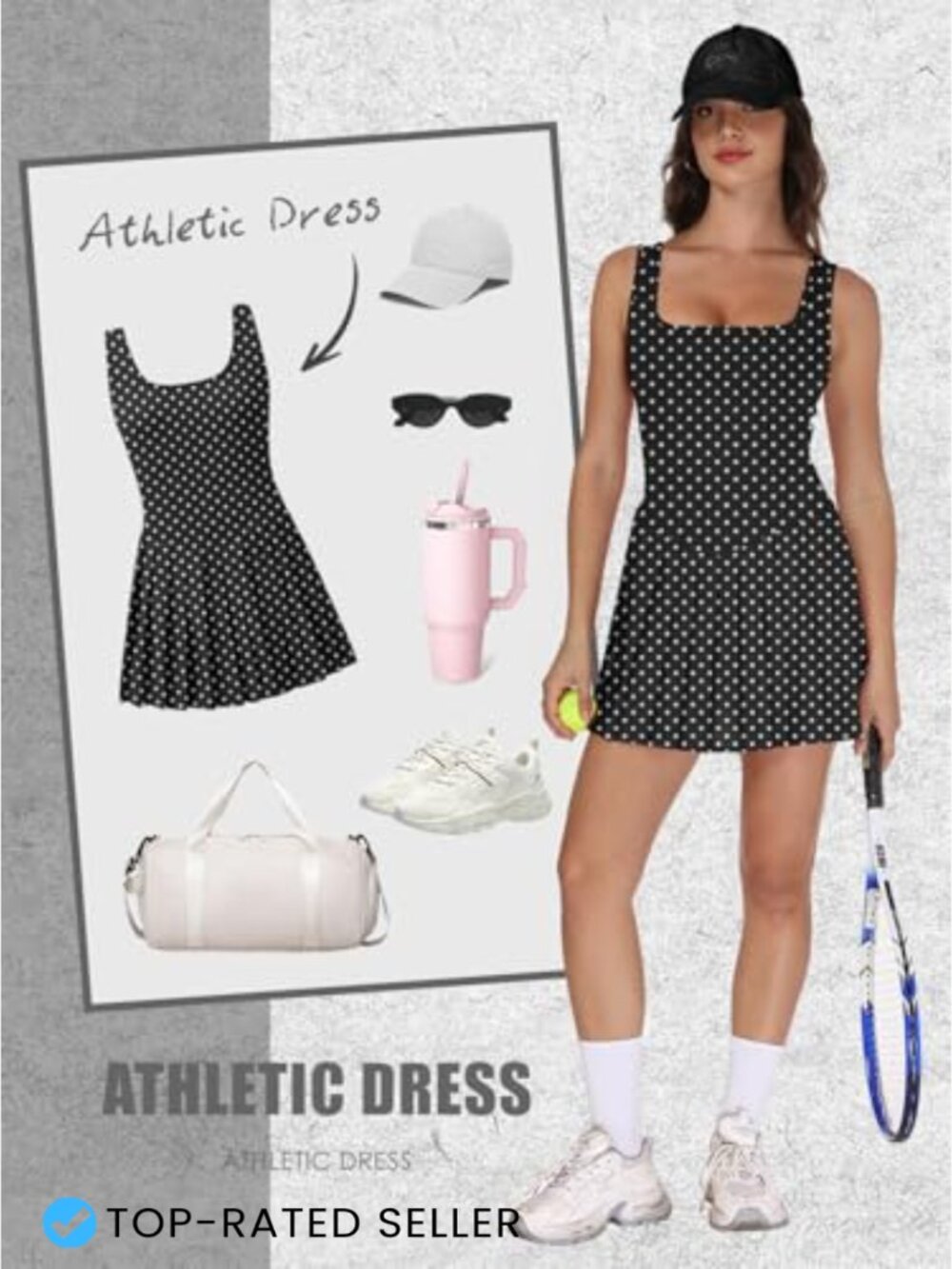 Built-In Shorts Tennis Dress U Neck Pleated Sleeveless Athletic Golf Dress View 4